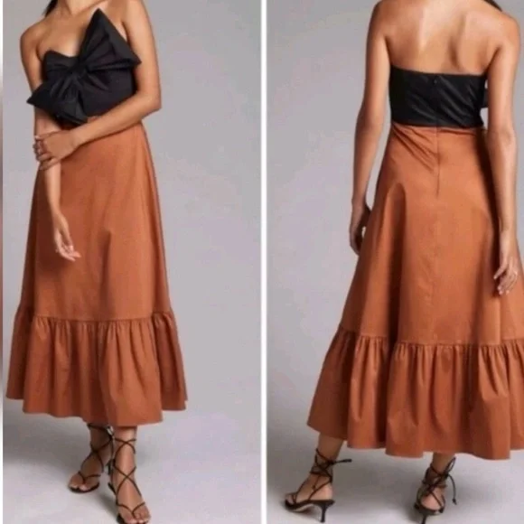 Anthropologie Hutch 18W RUNS SMALL Bow-Tie Tiered Ruffle Maxi Dress Black Brown - Picture 3 of 12